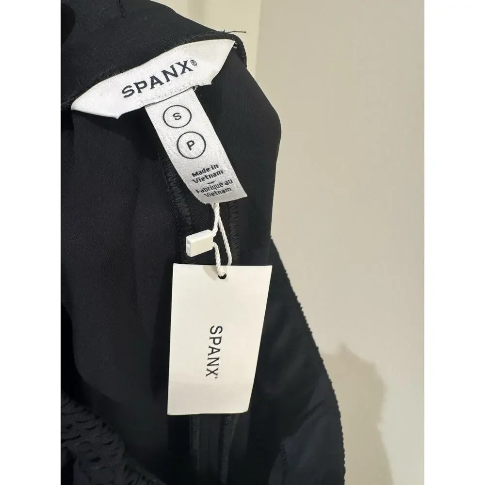 Spanx CarryOn Wide Leg Pants Womens S Petite Black Travel Drawstring 21545Q
